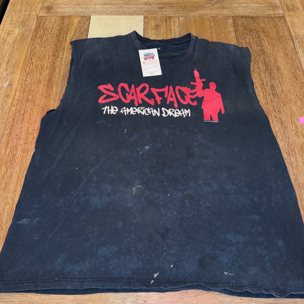 Scarface Muscle Tee Men XL Black Fair Thrashed Tony Montana Graphic Tank Top